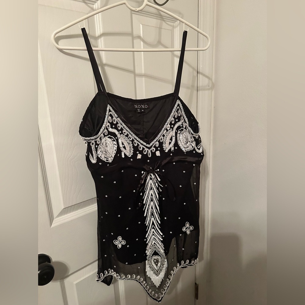 90s Y2K XOXO Lined Vintage Sequins Tank Womens Black White Size Medium NWOT